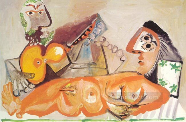 裸のソファとギターを弾く男性 1970 年キュビズム パブロ・ピカソ油絵